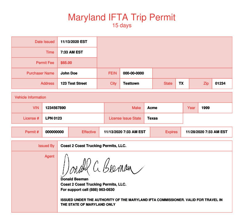 Maryland Permit Example