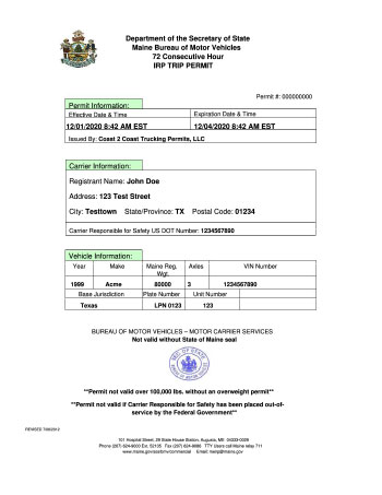 Maine Permit Example