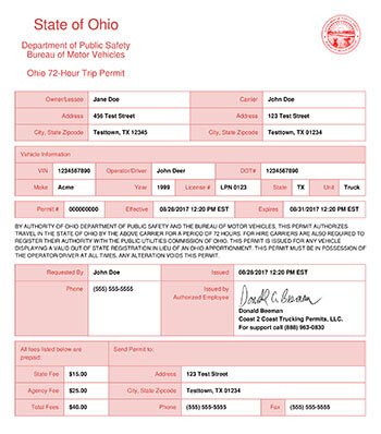 Ohio Instant Trip Permits - Coast 2 Coast Trucking Permits, LLC
