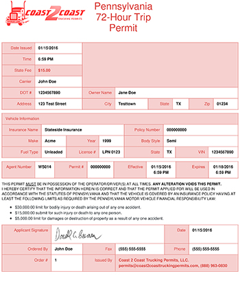 Pennsylvania Permit Example