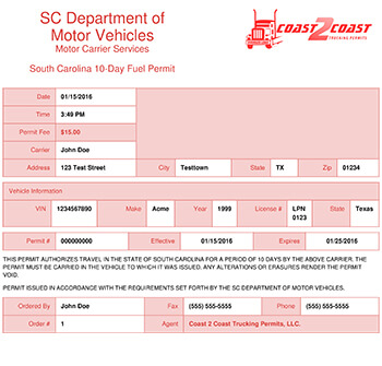 South Carolina Permit Example